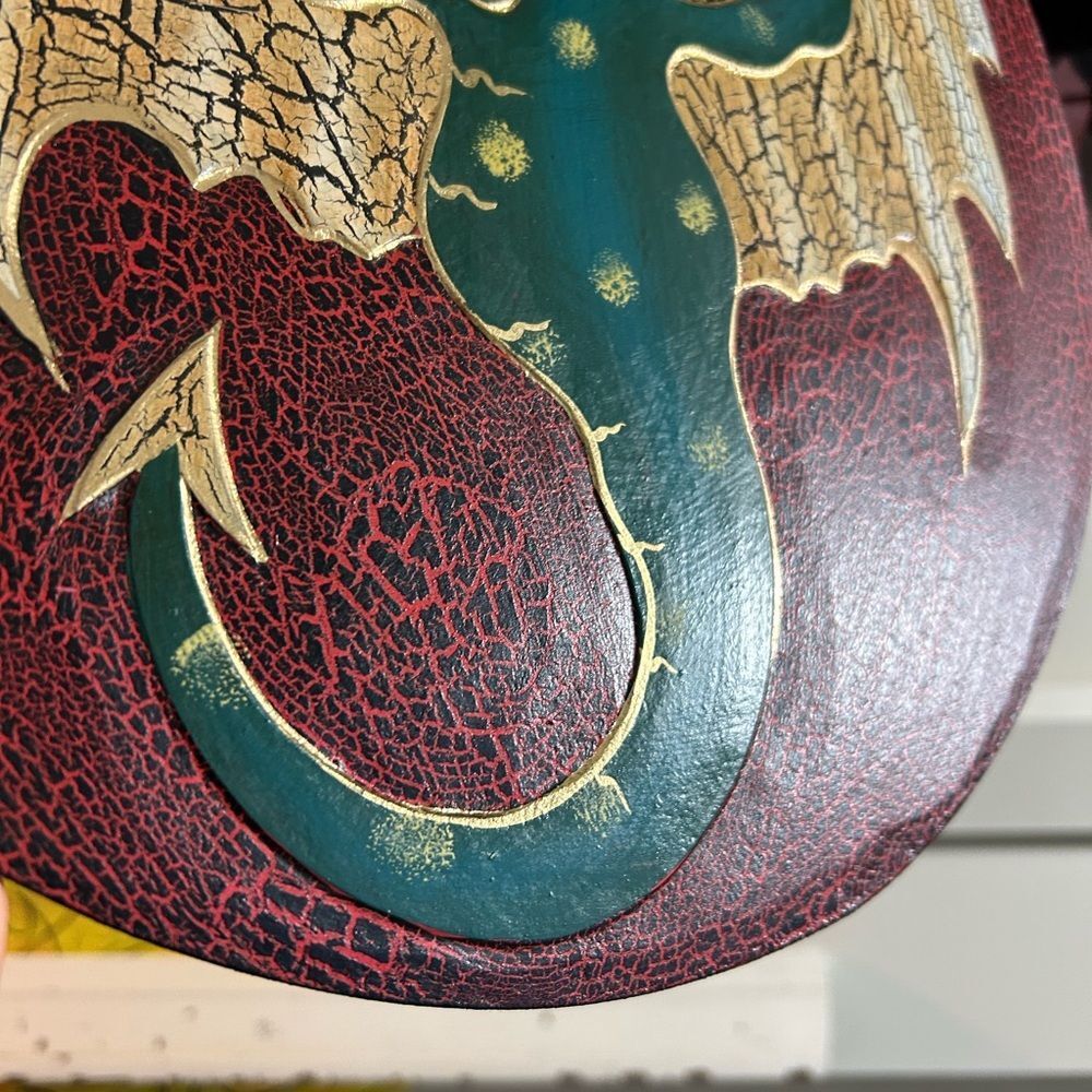 Vintage 15.75" Green Dragon Fantasy Whimsy Wall Art Handcarved - Picture 11 of 12